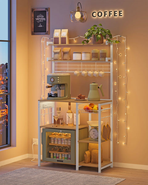 Rootz Standing Shelf Unit - Bookcase - Storage Rack - Sockets & Basket - Brown &  White - 40 x 90 x 165.5 cm