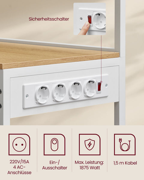 Rootz Standing Shelf Unit - Bookcase - Storage Rack - Sockets & Basket - Brown &  White - 40 x 90 x 165.5 cm