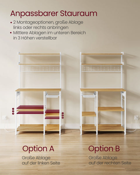 Rootz Standing Shelf Unit - Bookcase - Storage Rack - Sockets & Basket - Brown &  White - 40 x 90 x 165.5 cm