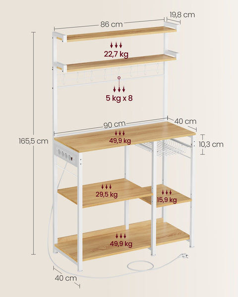 Rootz Standing Shelf Unit - Bookcase - Storage Rack - Sockets & Basket - Brown &  White - 40 x 90 x 165.5 cm