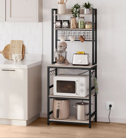 Rootz Standing Shelf with Sockets - Storage Unit - Organizer - Durable Chipboard - 40cm x 60cm x 170cm - Brown-Black