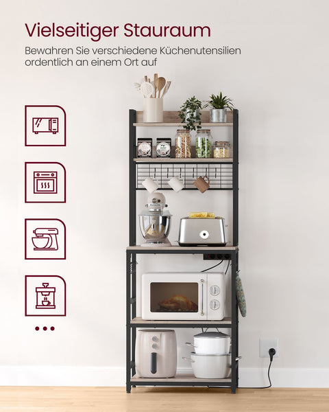 Rootz Standing Shelf with Sockets - Storage Unit - Organizer - Durable Chipboard - 40cm x 60cm x 170cm - Brown-Black