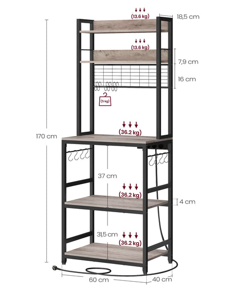 Rootz Standing Shelf with Sockets - Storage Unit - Organizer - Durable Chipboard - 40cm x 60cm x 170cm - Brown-Black