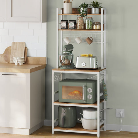 Rootz 5 Tier Cake Rack - Walnut Brown-White - Chipboard Steel - Storage Organizer - Sturdy Construction - Easy Assembly - 40cm x 60cm x 170cm