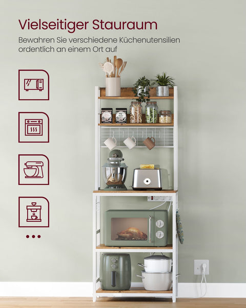 Rootz 5 Tier Cake Rack - Walnut Brown-White - Chipboard Steel - Storage Organizer - Sturdy Construction - Easy Assembly - 40cm x 60cm x 170cm