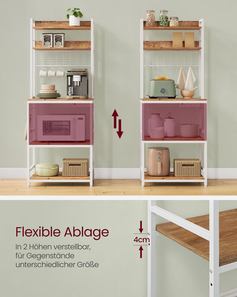 Rootz Standing Shelf with Sockets - Storage Rack - Utility Shelf - 14 Hooks - Space-Saving Design - 40 x 60 x 170 cm - Brown-White