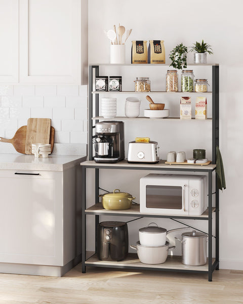 Rootz 6 Tier Kitchen Shelf - Storage Rack - Adjustable Shelving - Chipboard and Steel - 40cm x 100cm x 167cm - Greige Black - Max. load 52kg