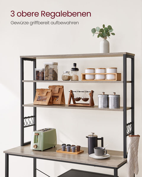 Rootz 6 Tier Kitchen Shelf - Storage Rack - Adjustable Shelving - Chipboard and Steel - 40cm x 100cm x 167cm - Greige Black - Max. load 52kg