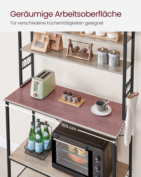 Rootz 6 Tier Kitchen Shelf - Storage Rack - Adjustable Shelving - Chipboard and Steel - 40cm x 100cm x 167cm - Greige Black - Max. load 52kg