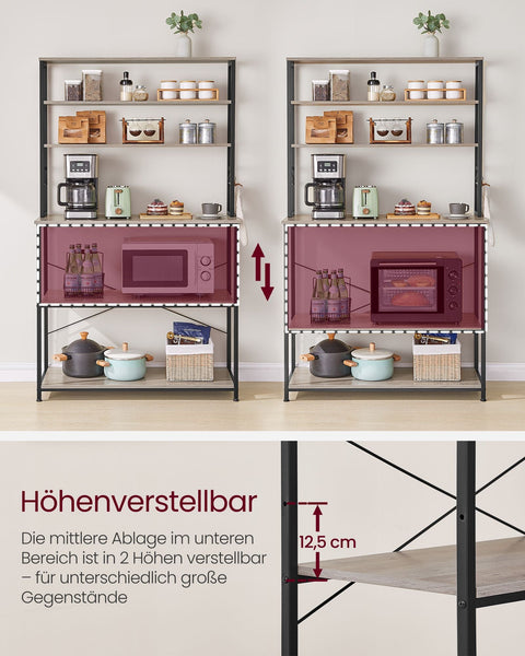 Rootz 6 Tier Kitchen Shelf - Storage Rack - Adjustable Shelving - Chipboard and Steel - 40cm x 100cm x 167cm - Greige Black - Max. load 52kg