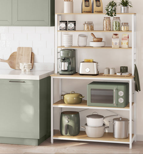 Rootz Kitchen Shelf - Industrial Design - White -Brown Sturdy & Spacious Storage - 40 x 100 x 167 cm