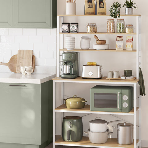 Rootz Oak White Cake Rack - Kitchen Organizer - Storage Shelf - Chipboard and Steel - 40cm x 100cm x 167cm - Heavy Duty - Easy Assembly - Anti-tip Feature