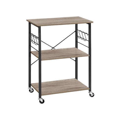 Rootz Rolling Shelf with Wheels - Storage Rack - Organizer - Chipboard and Steel - 80kg Capacity - Greige Black - 40cm x 60cm x 89cm