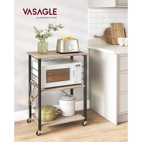 Rootz Rolling Shelf with Wheels - Storage Rack - Organizer - Chipboard and Steel - 80kg Capacity - Greige Black - 40cm x 60cm x 89cm