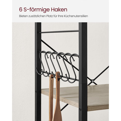 Rootz 3-Level Kitchen Shelf on Wheels - Rolling Storage Rack - Mobile Organizer - 80kg Capacity - 40cm x 60cm x 89cm - Greige Black