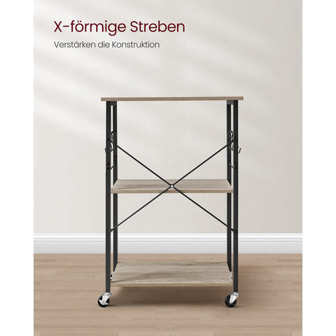 Rootz 3-Level Kitchen Shelf on Wheels - Rolling Storage Rack - Mobile Organizer - 80kg Capacity - 40cm x 60cm x 89cm - Greige Black