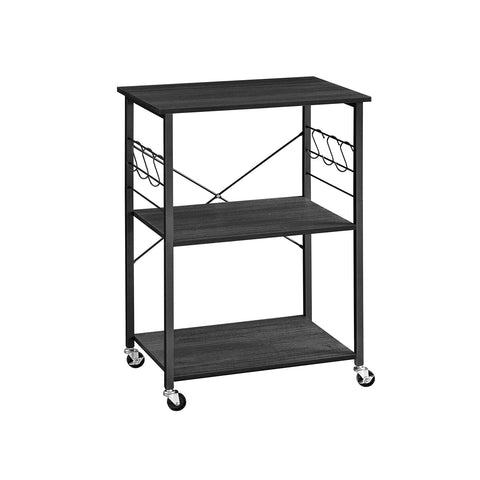 Rootz Rolling Shelf with Wheels - Storage Rack - Chipboard Steel - Heavy Duty - Portable - Ebony Black - 40cm x 60cm x 89cm