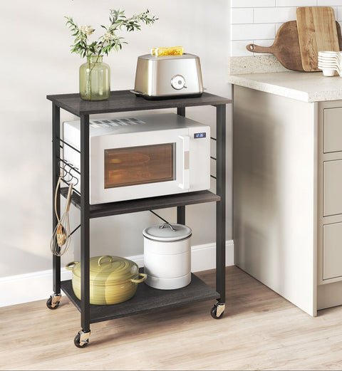 Rootz Kitchen Shelf on Wheels - Storage Rack - Rolling Organizer - 80kg Capacity - 40cm x 60cm x 89cm - Black Metal Frame