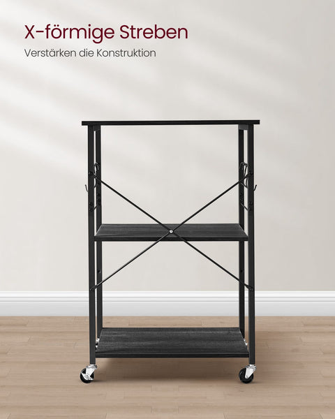 Rootz Kitchen Shelf on Wheels - Storage Rack - Rolling Organizer - 80kg Capacity - 40cm x 60cm x 89cm - Black Metal Frame