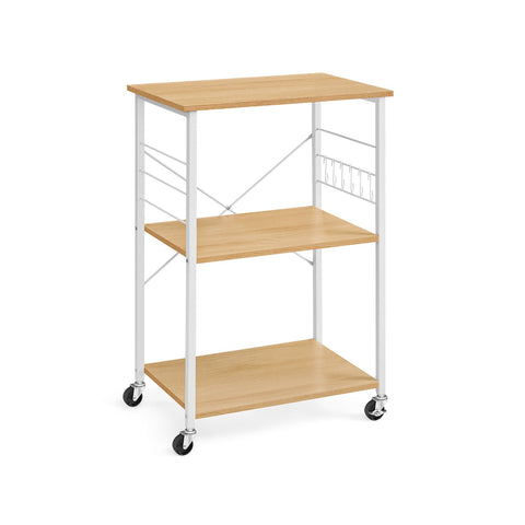 Rootz Rolling Shelf with Wheels - Mobile Storage Rack - Chipboard - Steel - 40 cm x 60 cm x 89 cm - 10kg - Golden Oak Cloud White