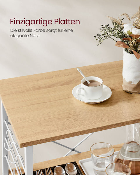 Rootz Rolling Shelf with Wheels - Mobile Storage Rack - Chipboard - Steel - 40 cm x 60 cm x 89 cm - 10kg - Golden Oak Cloud White