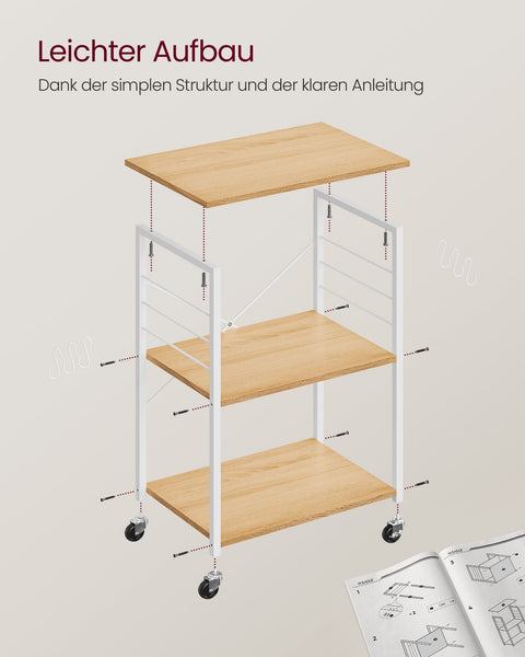 Rootz Rolling Shelf with Wheels - Mobile Storage Rack - Chipboard - Steel - 40 cm x 60 cm x 89 cm - 10kg - Golden Oak Cloud White