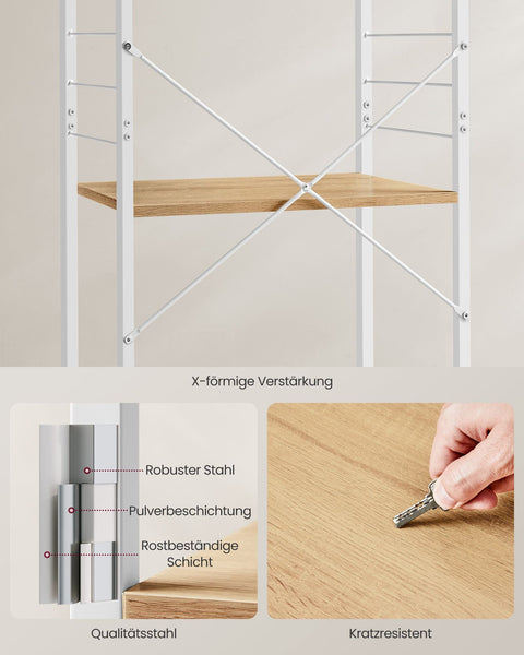 Rootz Rolling Shelf with Wheels - Mobile Storage Rack - Chipboard - Steel - 40 cm x 60 cm x 89 cm - 10kg - Golden Oak Cloud White