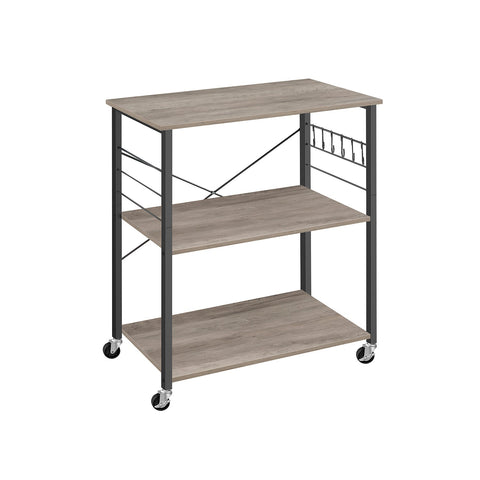 Rootz Rolling Shelf - Mobile Storage Rack - Wheeled Organizer - Chipboard Steel - 40cm x 80cm x 89cm - Greige Black - 12kg - 123kg Capacity