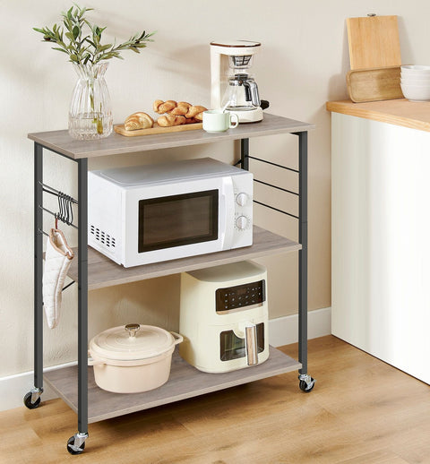 Rootz Kitchen Shelf 3-Tier Cart - Rolling Storage Rack - Greige Mottled Black - Chipboard Steel - 40cm x 80cm x 89cm
