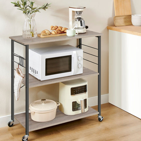 Rootz Rolling Shelf - Mobile Storage Rack - Wheeled Organizer - Chipboard Steel - 40cm x 80cm x 89cm - Greige Black - 12kg - 123kg Capacity