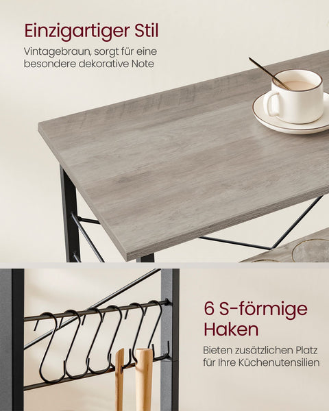 Rootz Kitchen Shelf 3-Tier Cart - Rolling Storage Rack - Greige Mottled Black - Chipboard Steel - 40cm x 80cm x 89cm