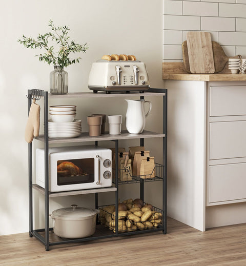 Rootz Kitchen Shelf - Organizer Rack - Storage Unit - Chipboard Steel - Greige Black - 35cm x 80cm x 95cm - 20kg Capacity