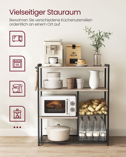 Rootz Kitchen Shelf - Organizer Rack - Storage Unit - Chipboard Steel - Greige Black - 35cm x 80cm x 95cm - 20kg Capacity