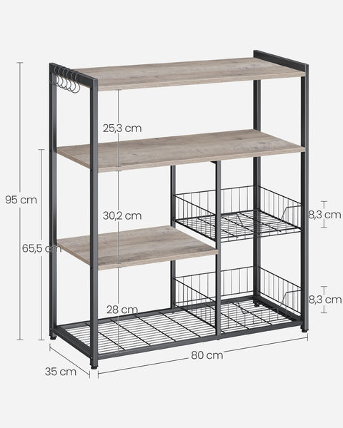 Rootz Kitchen Shelf - Organizer Rack - Storage Unit - Chipboard Steel - Greige Black - 35cm x 80cm x 95cm - 20kg Capacity