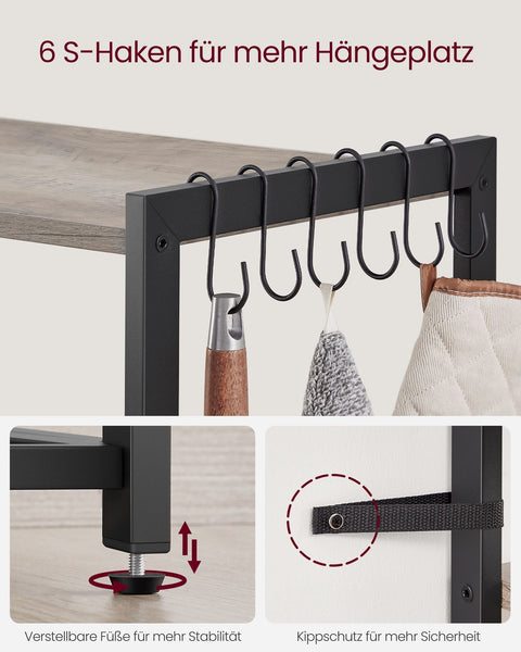 Rootz Kitchen Shelf - Organizer Rack - Storage Unit - Chipboard Steel - Greige Black - 35cm x 80cm x 95cm - 20kg Capacity