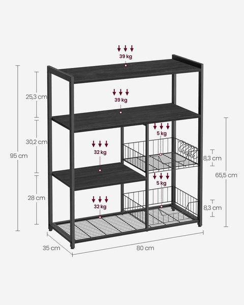 Rootz Kitchen Shelf - Metal Storage Rack - Organizer - Sturdy Steel - 35cm x 80cm x 95cm