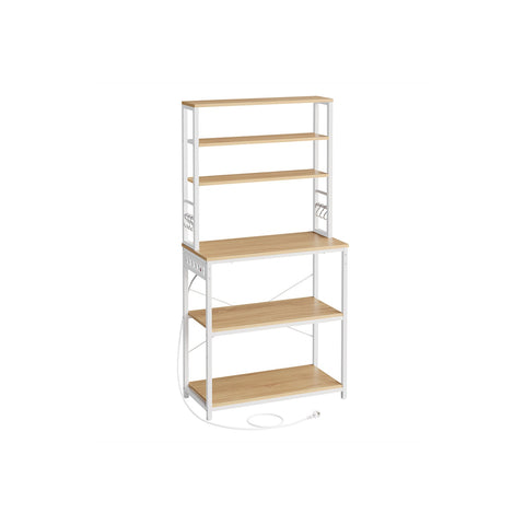 Rootz Kitchen Shelf with Sockets - Storage Unit - Shelving System - Space-Saving Design - 40 x 80 x 167 cm - Brown- White