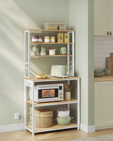 Rootz Kitchen Shelf with Sockets - Golden Oak Cloud White - Chipboard Steel - 40cm x 80cm x 167cm - Modern Storage Unit - 21.2kg