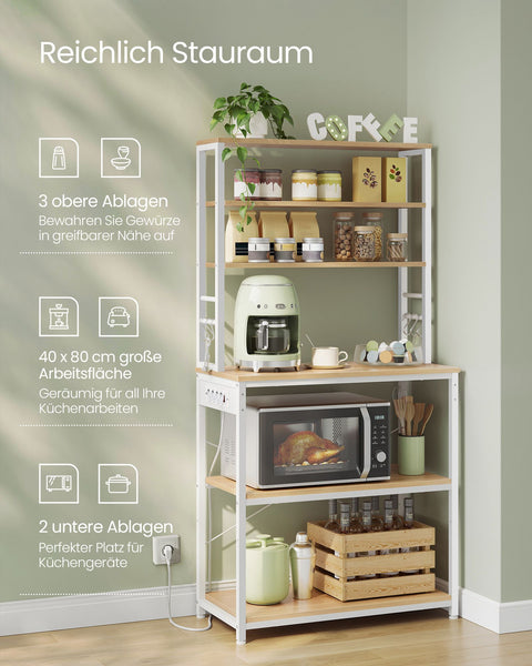 Rootz Kitchen Shelf with Sockets - Storage Unit - Shelving System - Space-Saving Design - 40 x 80 x 167 cm - Brown- White