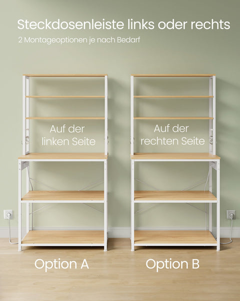 Rootz Kitchen Shelf with Sockets - Golden Oak Cloud White - Chipboard Steel - 40cm x 80cm x 167cm - Modern Storage Unit - 21.2kg