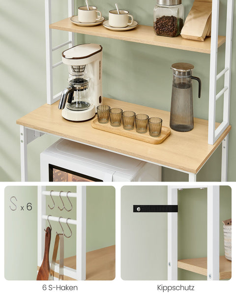 Rootz Kitchen Shelf with Sockets - Golden Oak Cloud White - Chipboard Steel - 40cm x 80cm x 167cm - Modern Storage Unit - 21.2kg