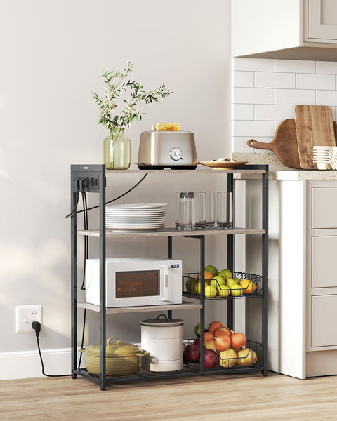 Rootz Kitchen Shelf Greige Mottled Ink Black - Storage Rack - Chipboard - Steel - Organizing - 35cm x 80cm x 93.5cm