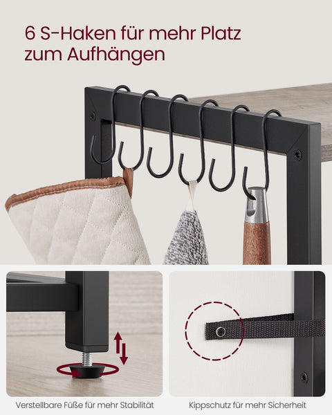 Rootz Kitchen Shelf Greige Mottled Ink Black - Storage Rack - Chipboard - Steel - Organizing - 35cm x 80cm x 93.5cm