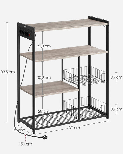 Rootz Kitchen Shelf Greige Mottled Ink Black - Storage Rack - Chipboard - Steel - Organizing - 35cm x 80cm x 93.5cm