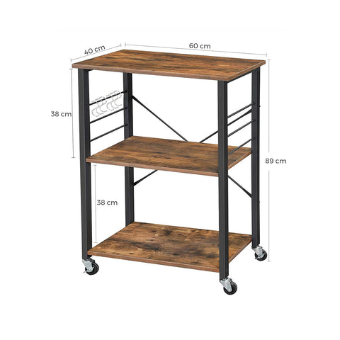 Rootz Rollable Kitchen Shelf - Movable Storage - Mobile Organizer - Industrial Design - 60cm x 40cm x 89cm
