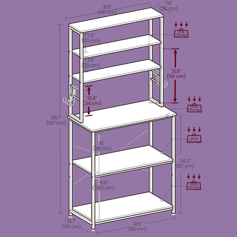 Rootz Kitchen Shelf - Standing Shelf - Microwave Shelf - Space-Saving Storage - 80 x 40 x 167 cm