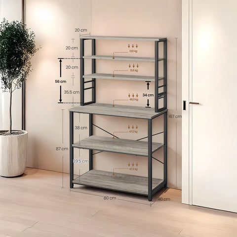 Rootz Kitchen Shelf - Standing Shelf - Microwave Shelf - Space-Saving Solution - 40 x 80 x 167 cm