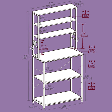 Rootz Kitchen Shelf - Standing Shelf - Microwave Stand - Maximizes Space - 40cm x 80cm x 167cm