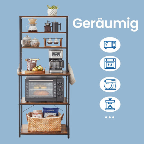 Rootz Standing Kitchen Shelf - Microwave Stand - 6 Tier Rack - Space Saving - 40 x 60 x 167 cm