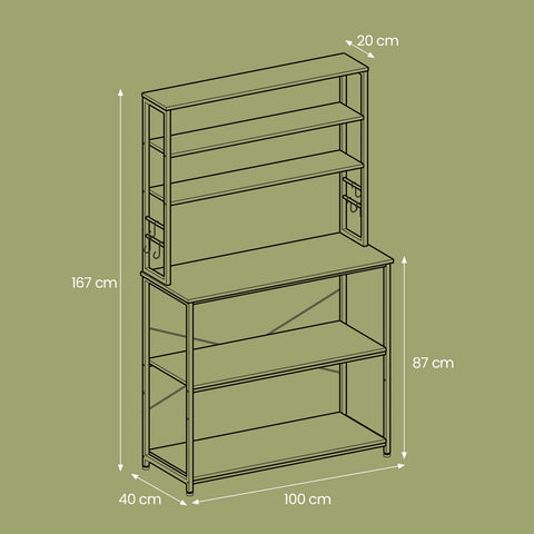 Rootz Kitchen Shelf - Standing Shelf - Microwave Shelf - Space-Saving Storage - 40 x 100 x 167 cm